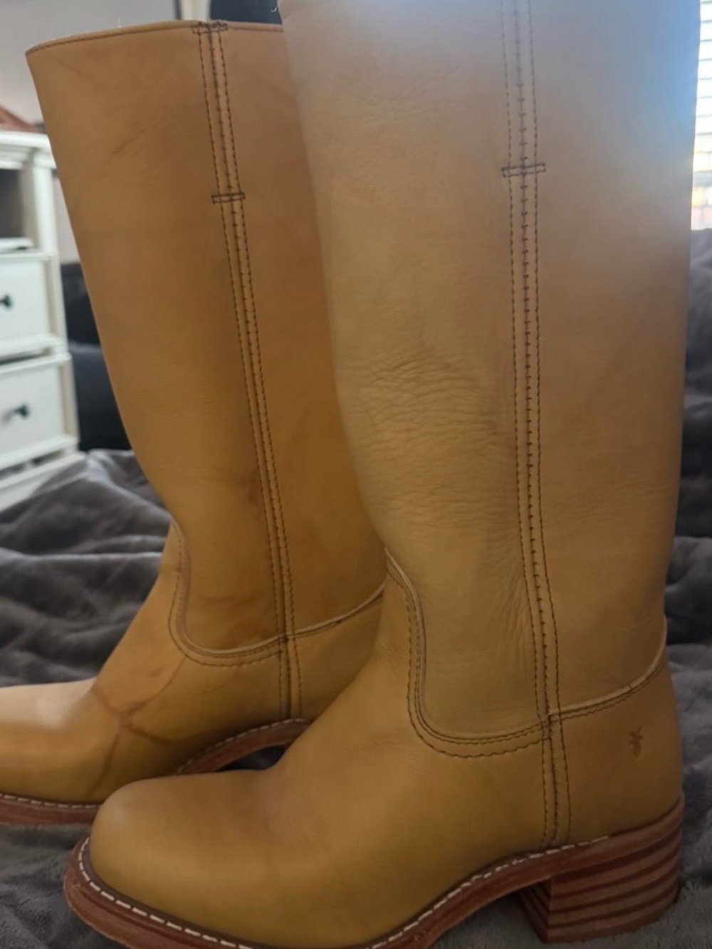 Frye Women's Tan Leather Heeled Riding Boots